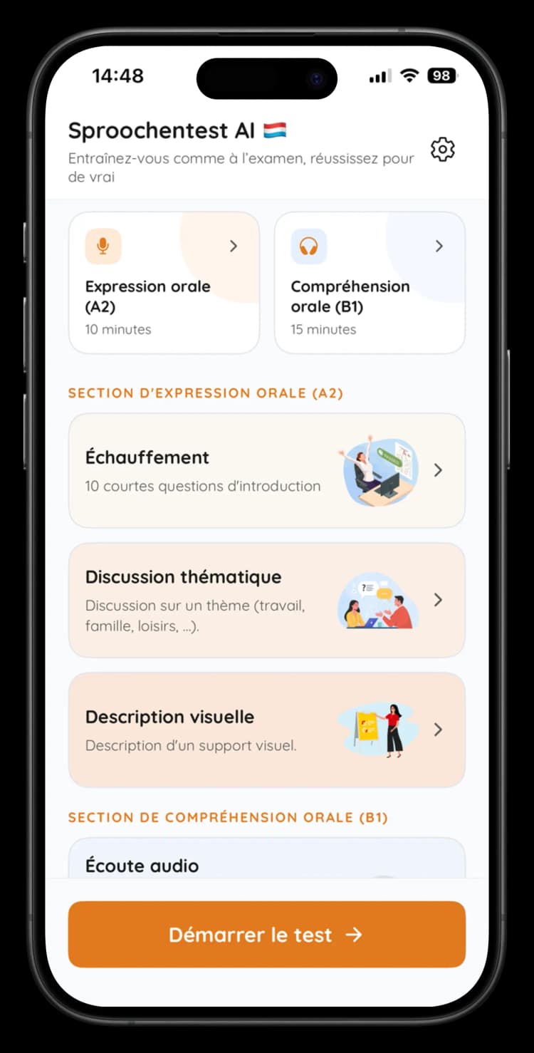 Sproochentest AI App - Speaking Practice Interface